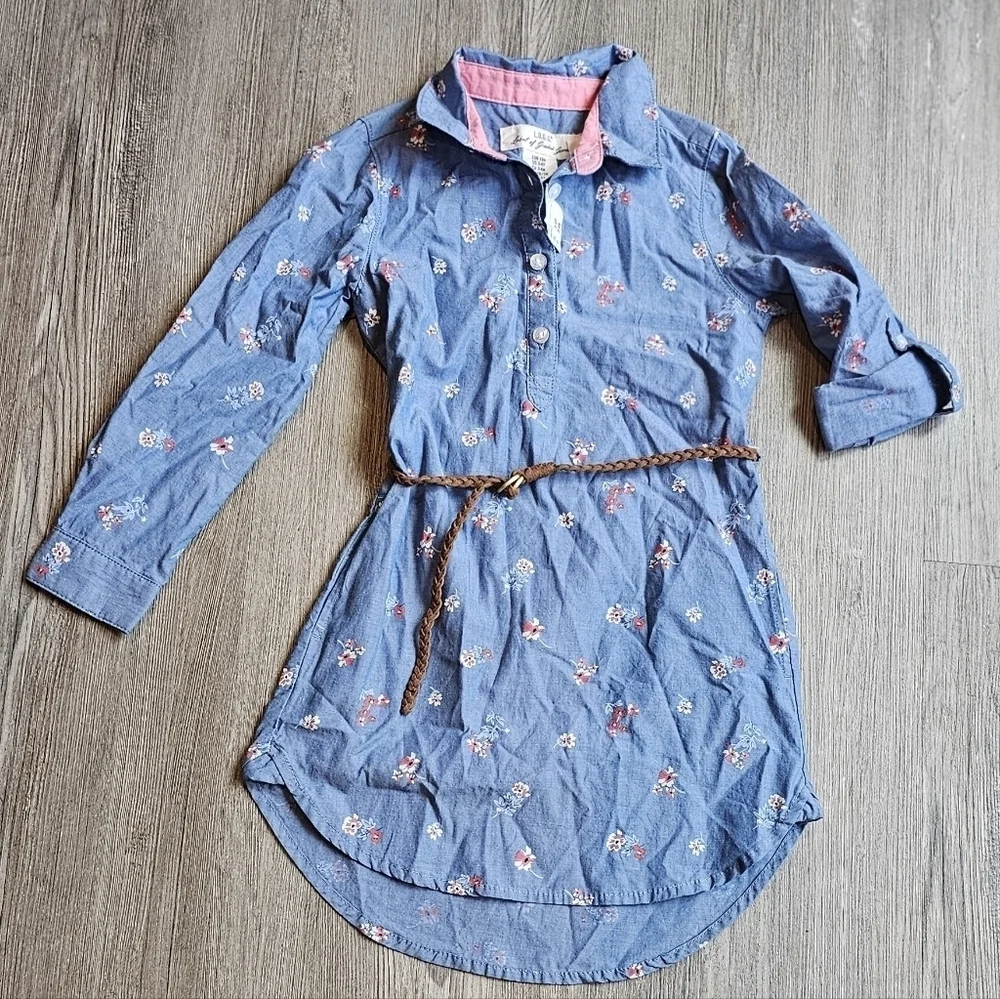 H&M Denim Girls' Blue Floral Print Collared Dress Size 3-4Y